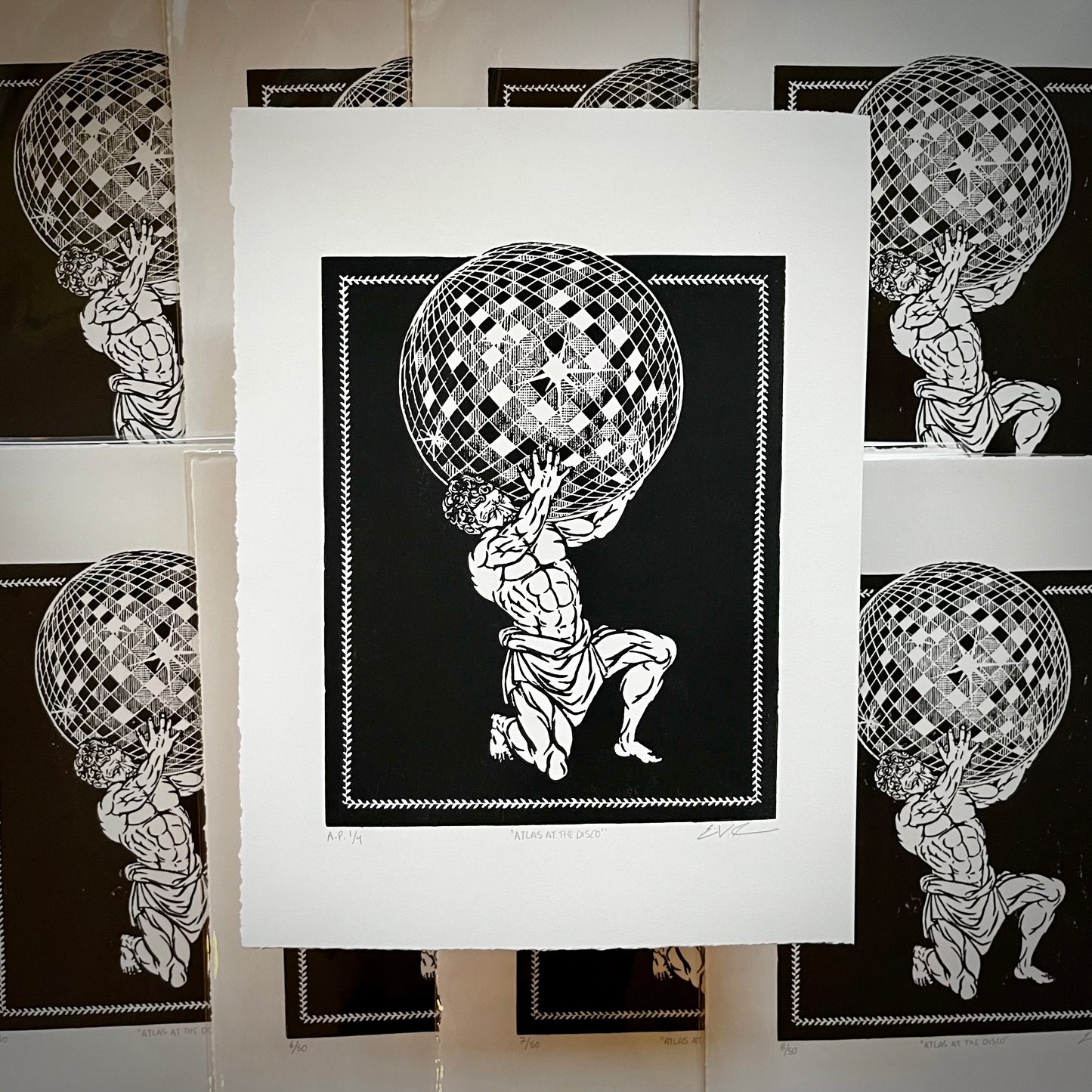 "Atlas at the Disco” LINOCUT PRINT | Limited Edition Queero Gear