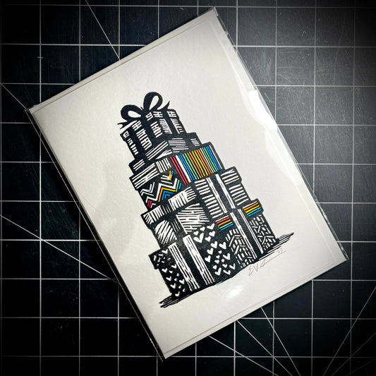 Rainbow Presents Holiday Card | LINOCUT CARD Queero Gear