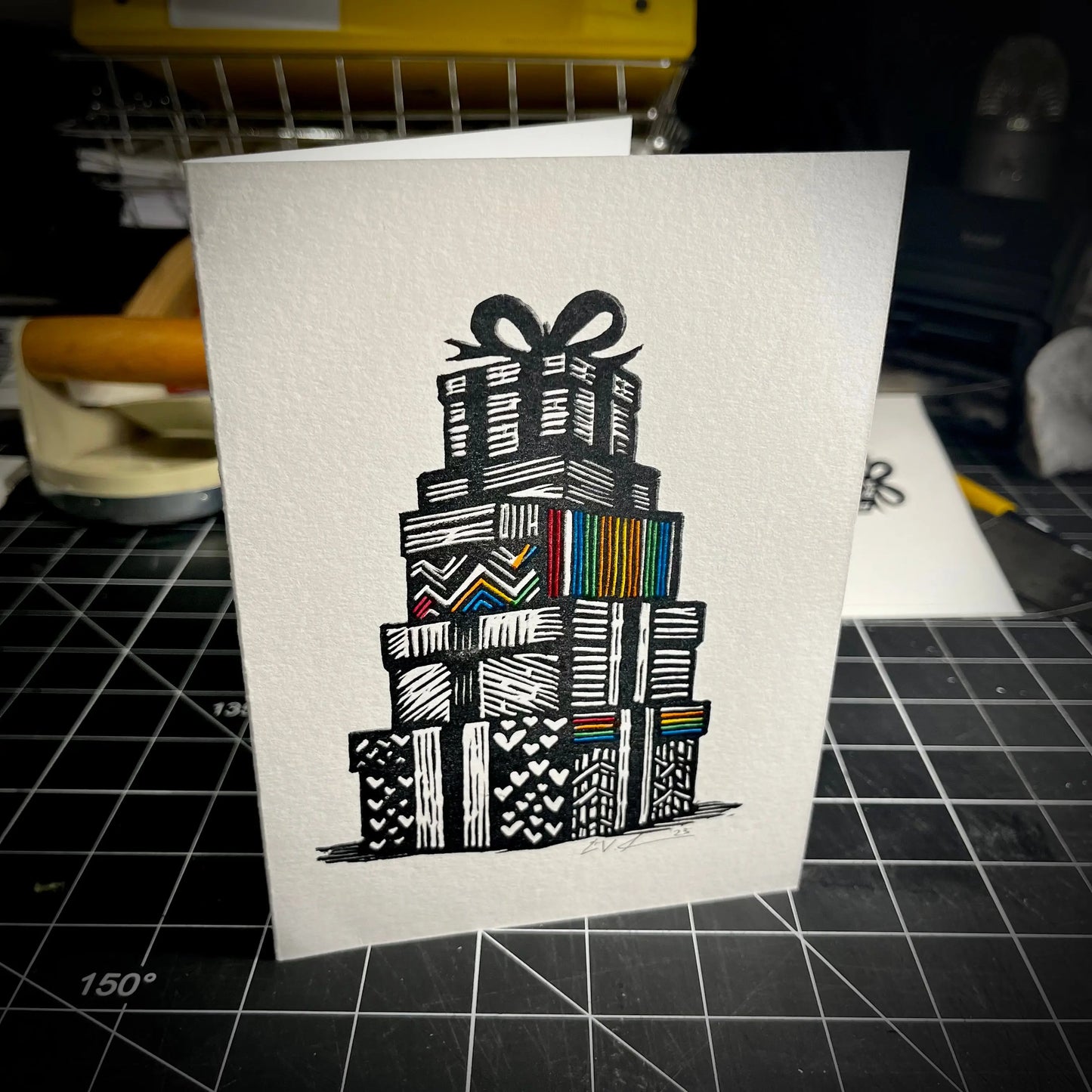 Rainbow Presents Holiday Card | LINOCUT CARD Queero Gear