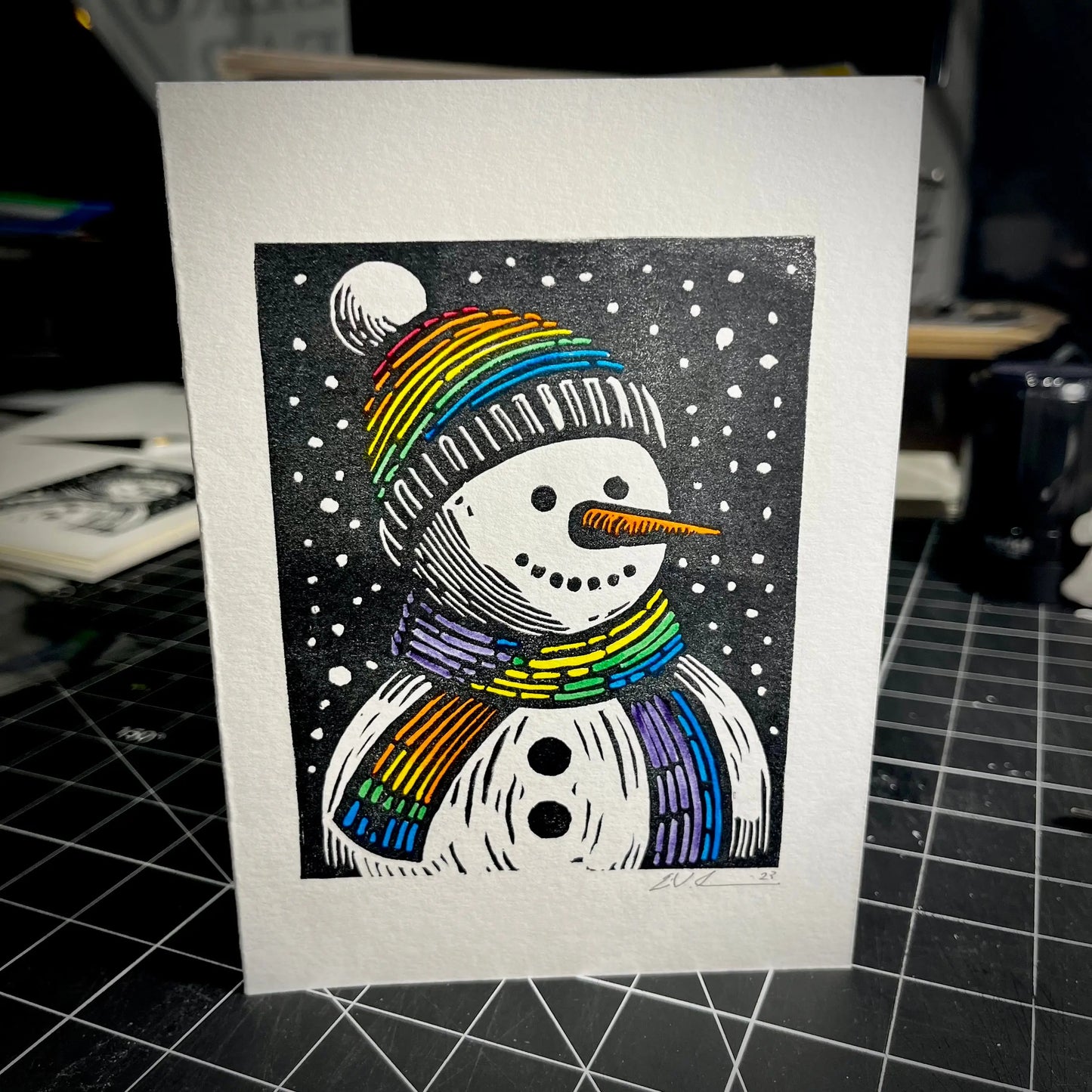 Frosty's Gay Holiday Card | LINOCUT CARD Queero Gear