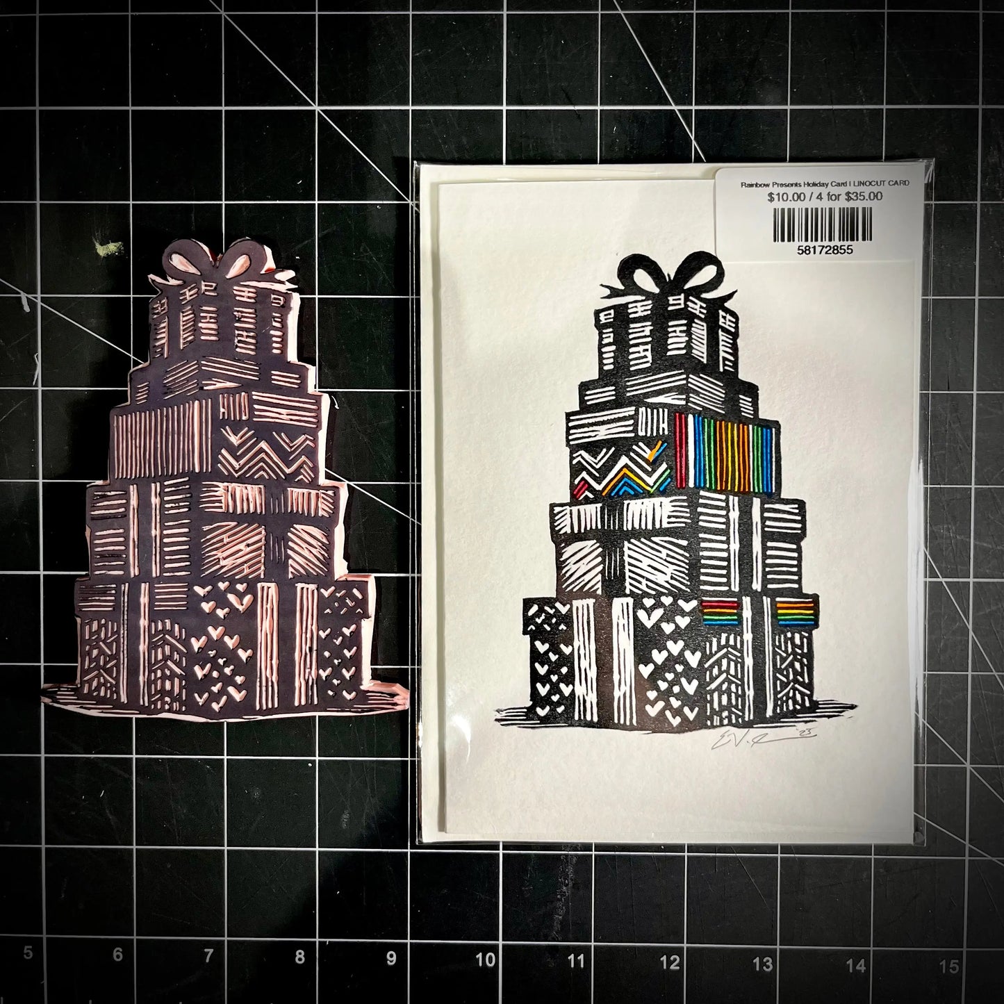 Rainbow Presents Holiday Card | LINOCUT CARD Queero Gear