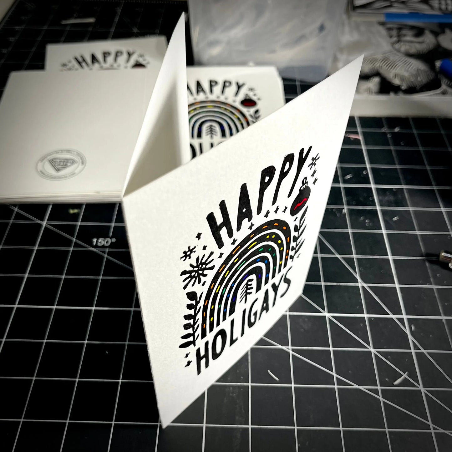 Happy Holigays Holiday Card | LINOCUT CARD Queero Gear