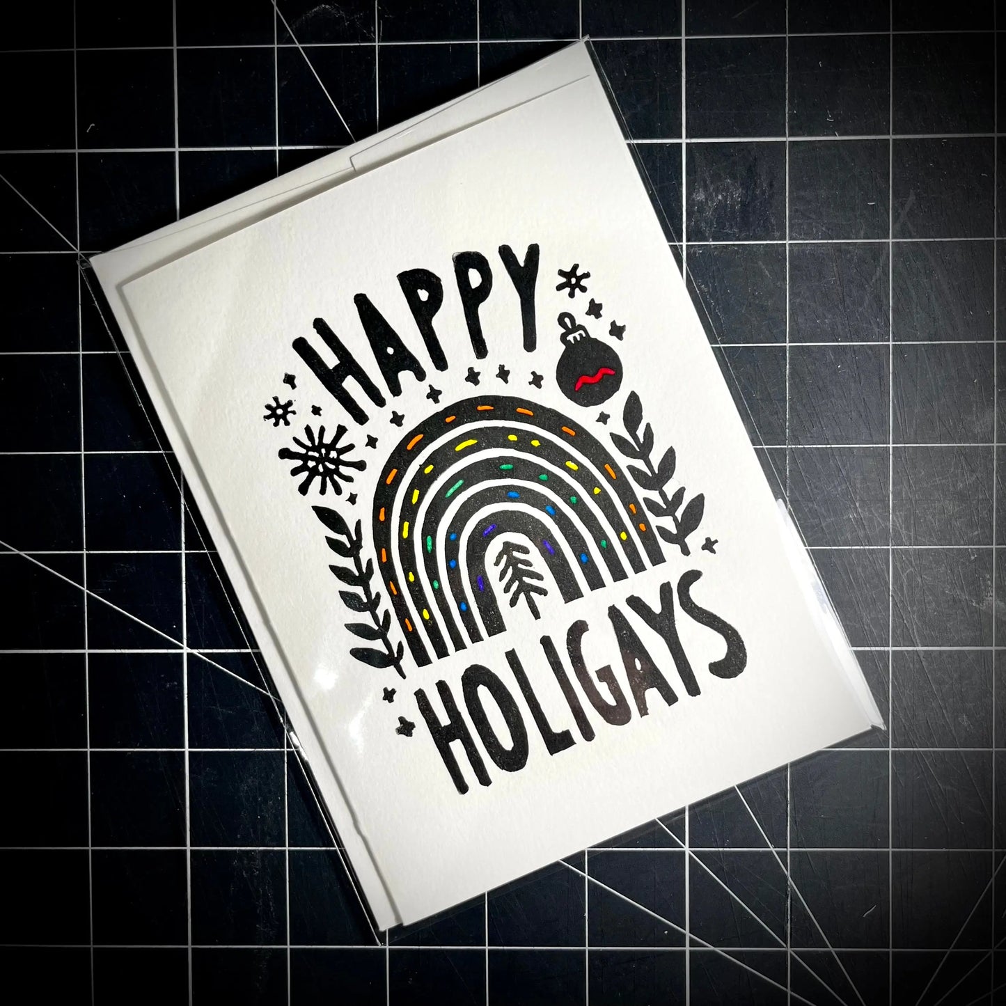 Happy Holigays Holiday Card | LINOCUT CARD Queero Gear