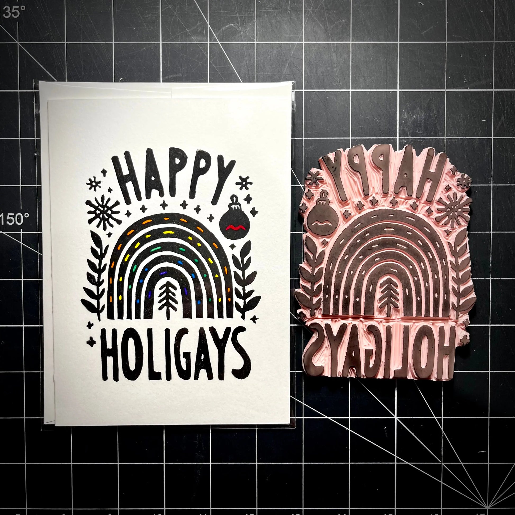 Happy Holigays Holiday Card | LINOCUT CARD Queero Gear