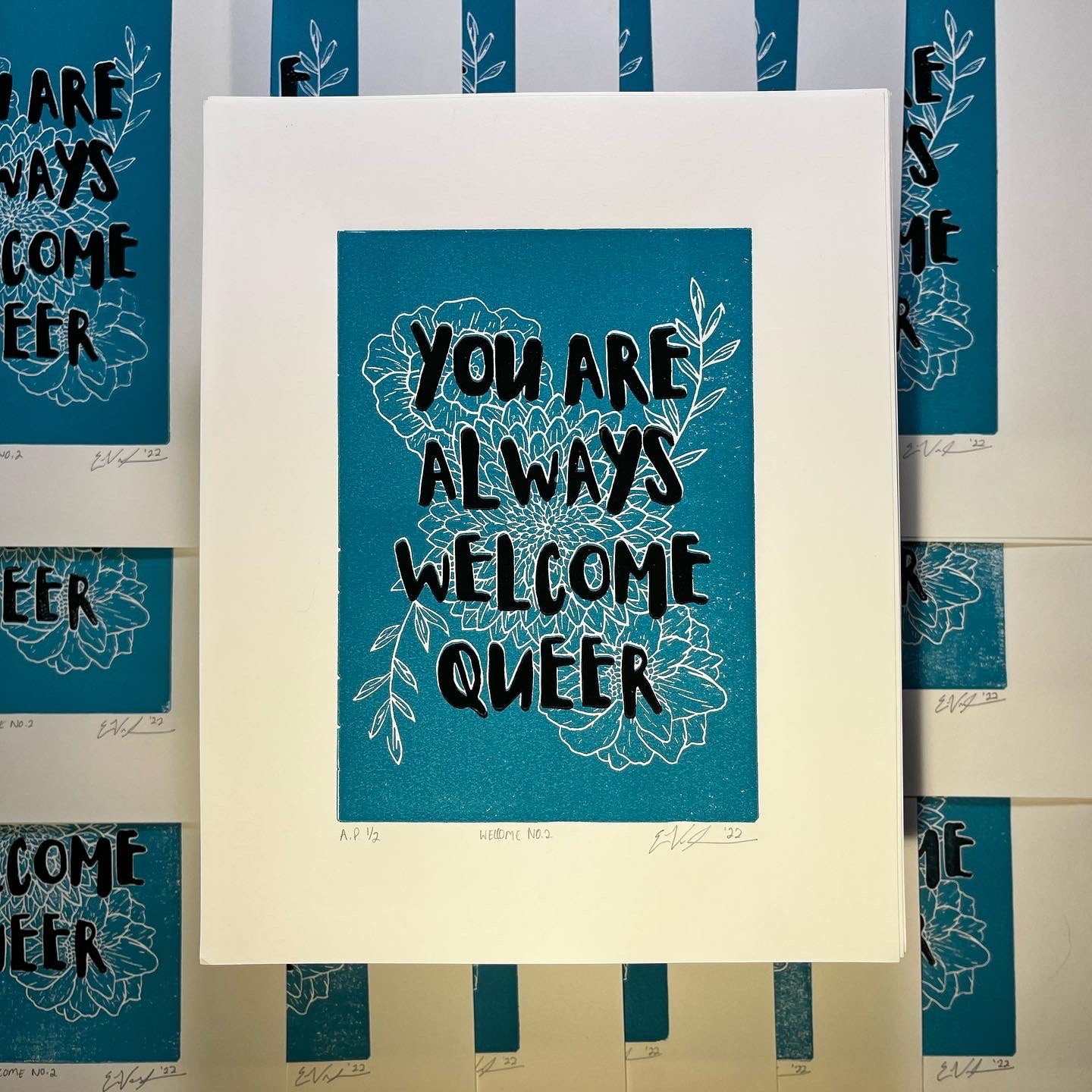 “You Are Always Welcome Queer” LINOCUT PRINT | Limited Edition Queero Gear