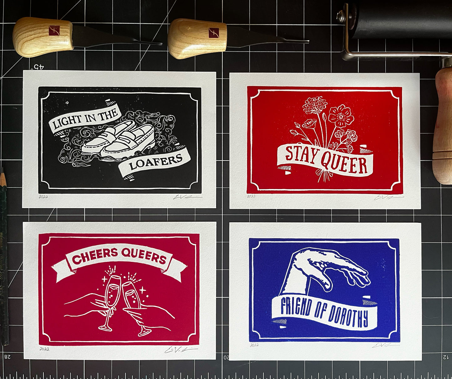 "Cheers Queers” LINOCUT PRINT Queero Gear