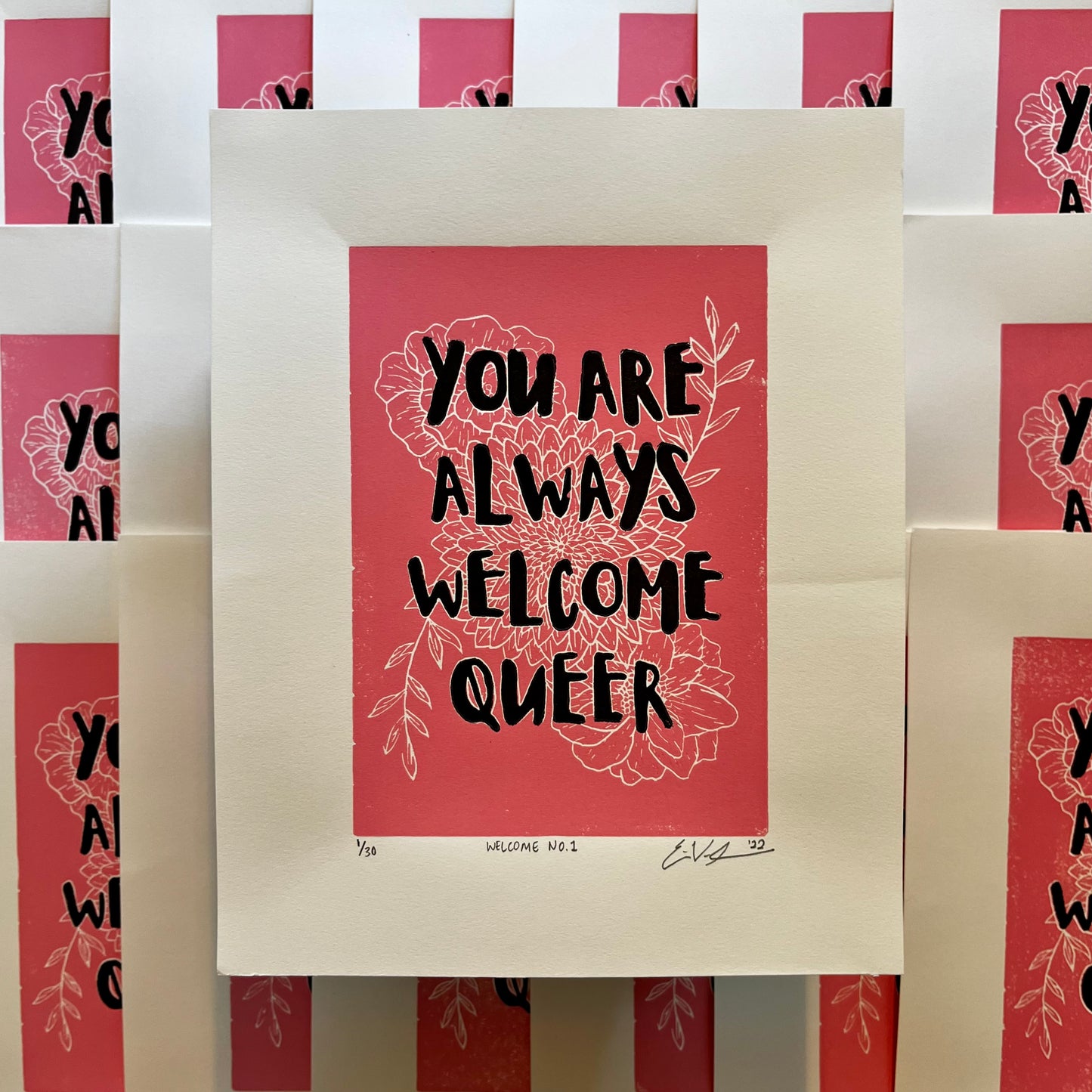 “You Are Always Welcome Queer” LINOCUT PRINT | Limited Edition Queero Gear