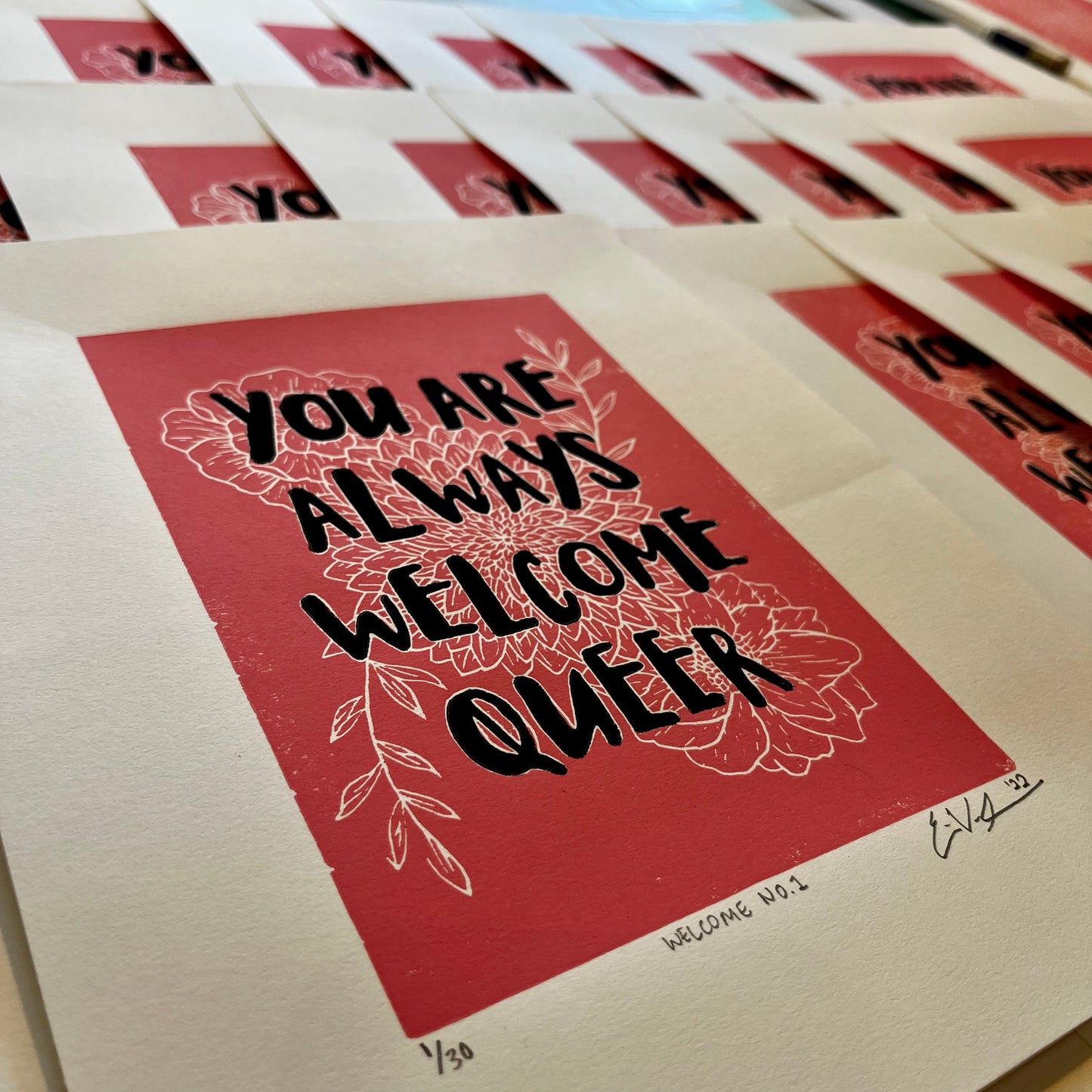 “You Are Always Welcome Queer” LINOCUT PRINT | Limited Edition Queero Gear