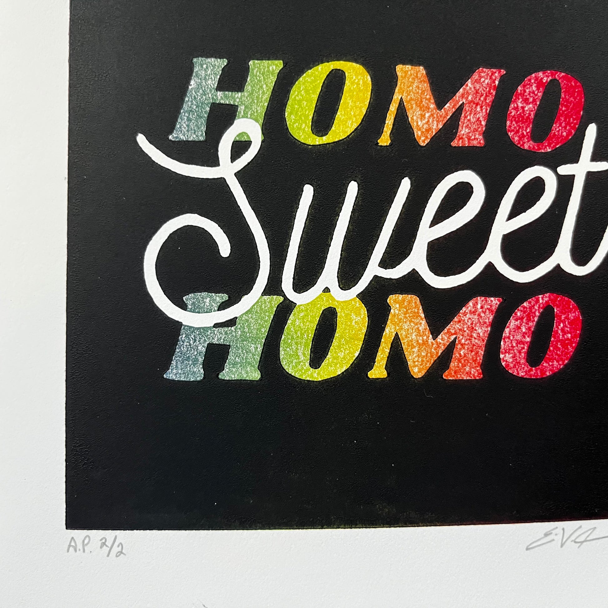 "Homo Sweet Homo No. 2” LINOCUT PRINT | Limited Edition | Rainbow Queero Gear