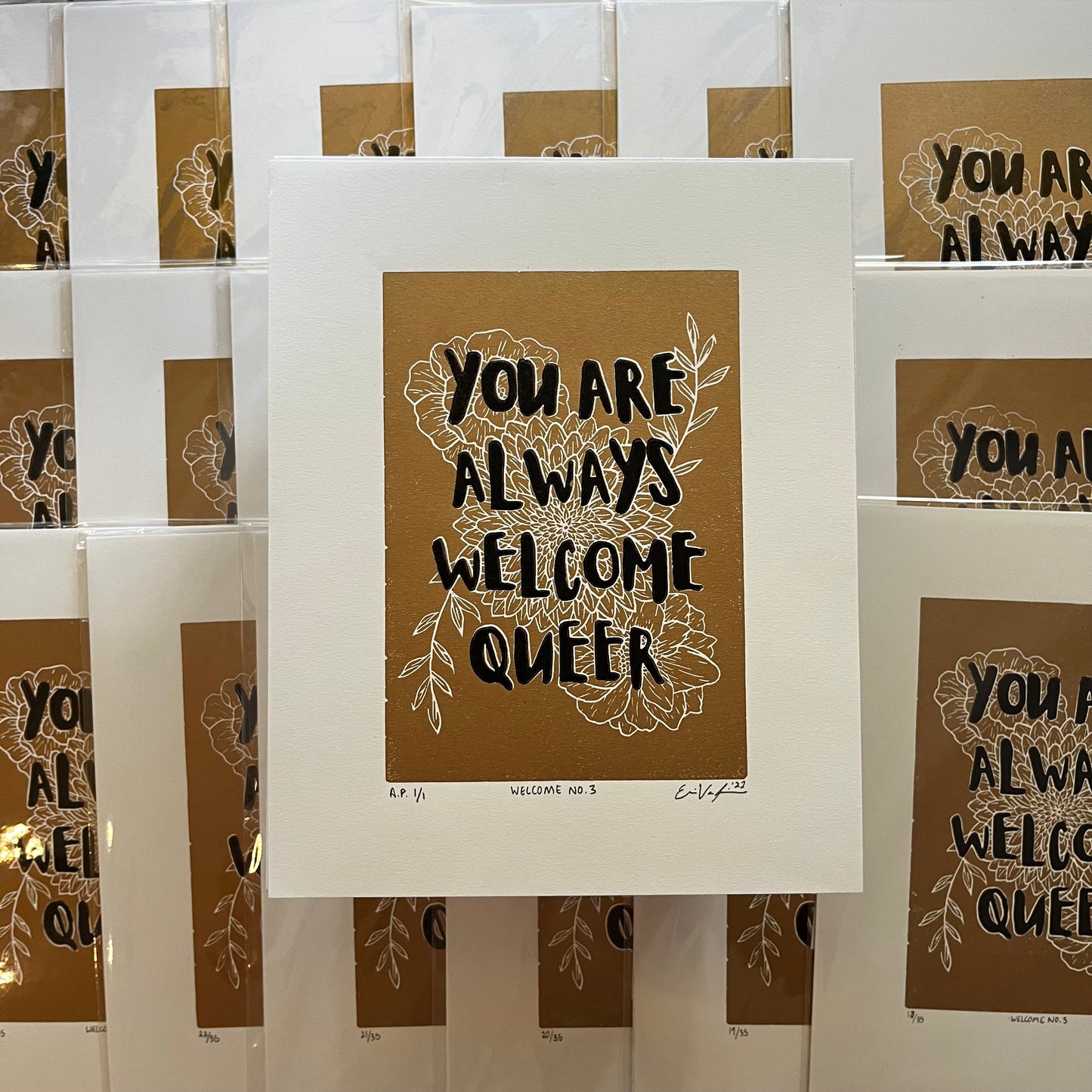 “You Are Always Welcome Queer” LINOCUT PRINT | Limited Edition Queero Gear