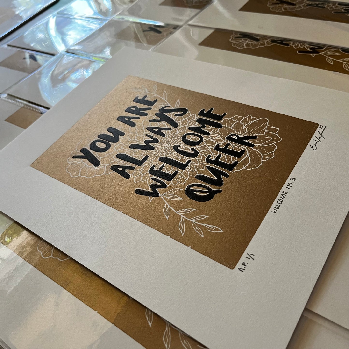 “You Are Always Welcome Queer” LINOCUT PRINT | Limited Edition Queero Gear