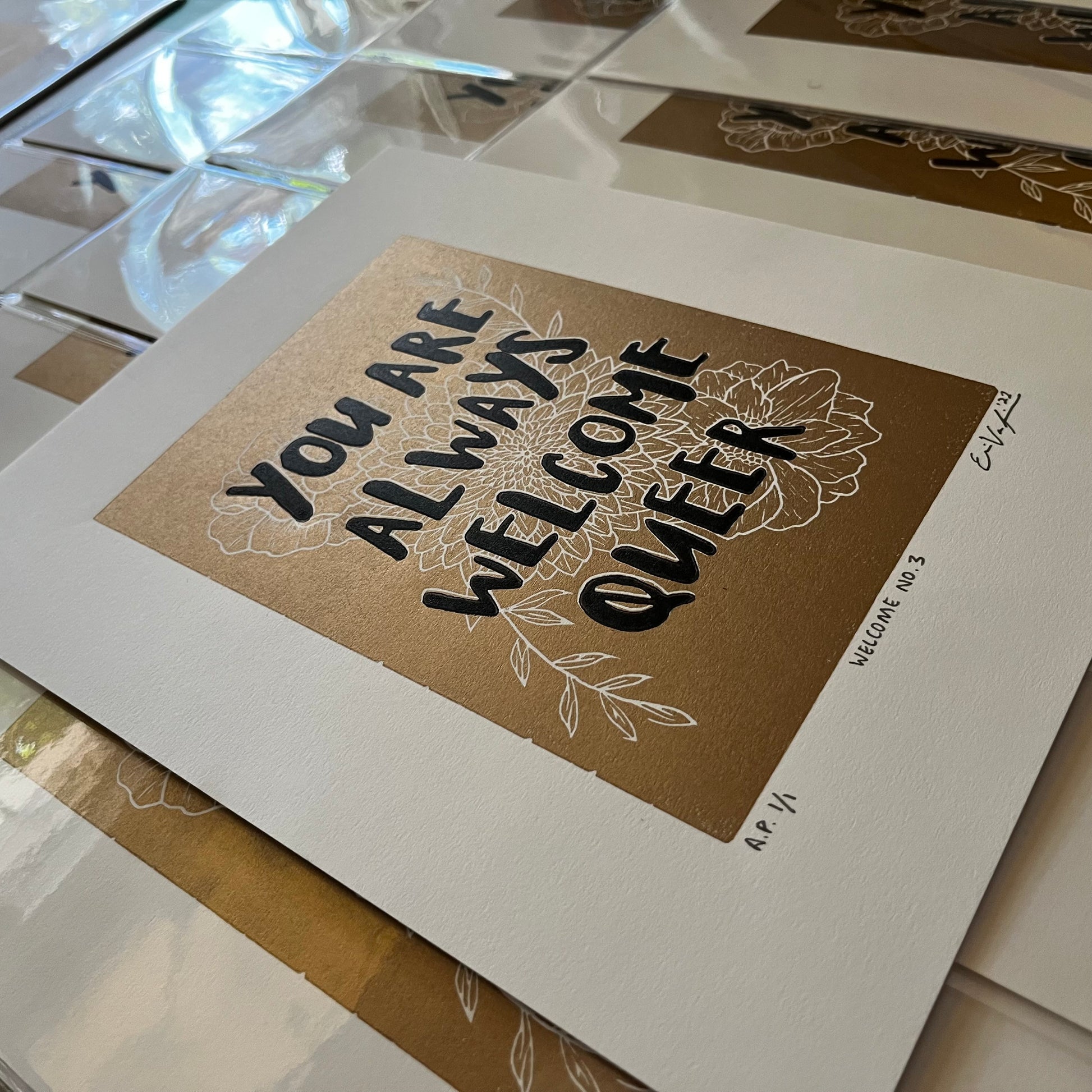 “You Are Always Welcome Queer” LINOCUT PRINT | Limited Edition Queero Gear