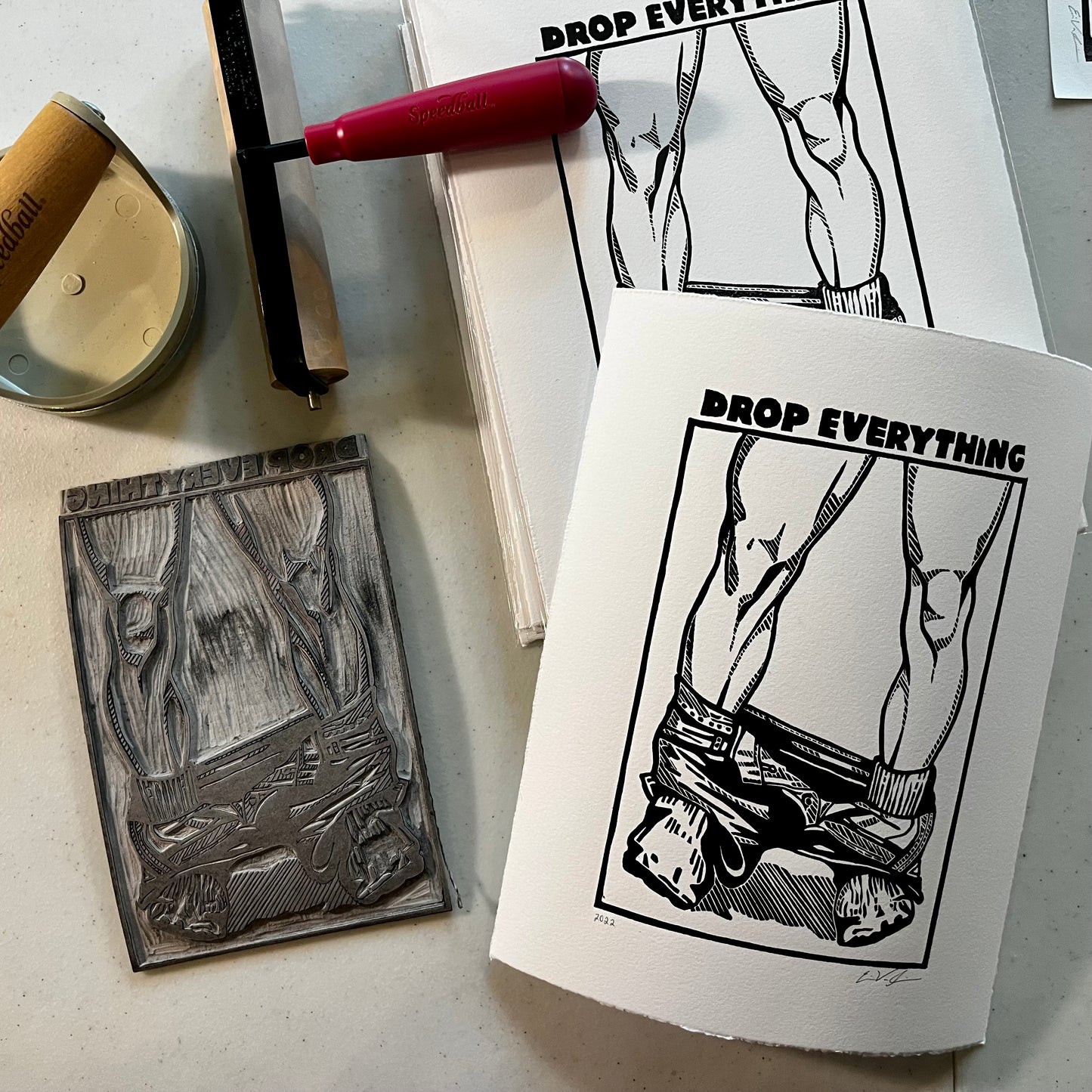 "Drop Everything” LINOCUT PRINT Queero Gear