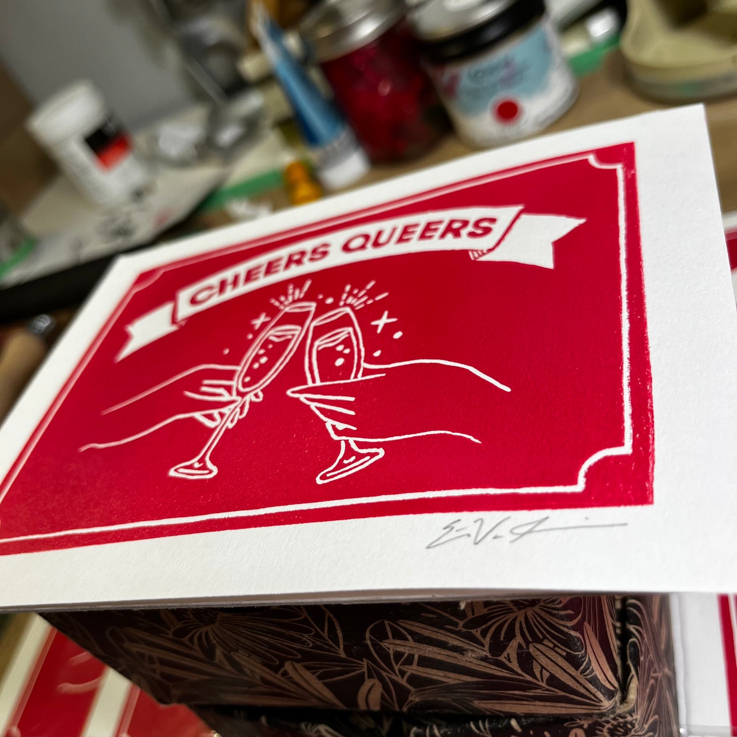 "Cheers Queers” LINOCUT PRINT Queero Gear