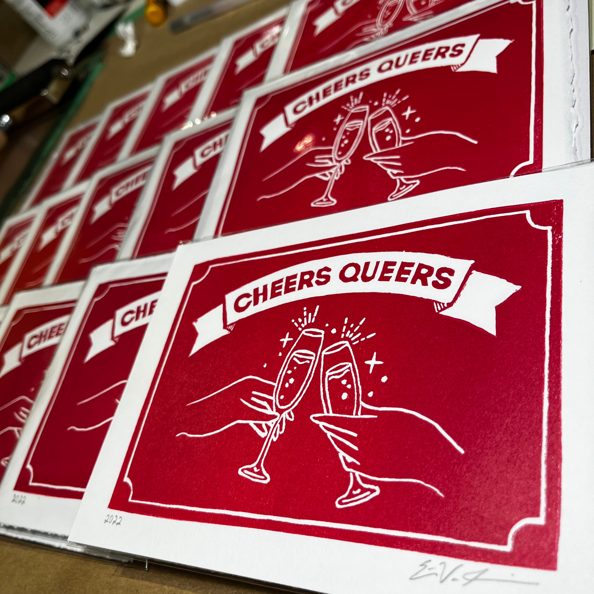 "Cheers Queers” LINOCUT PRINT Queero Gear