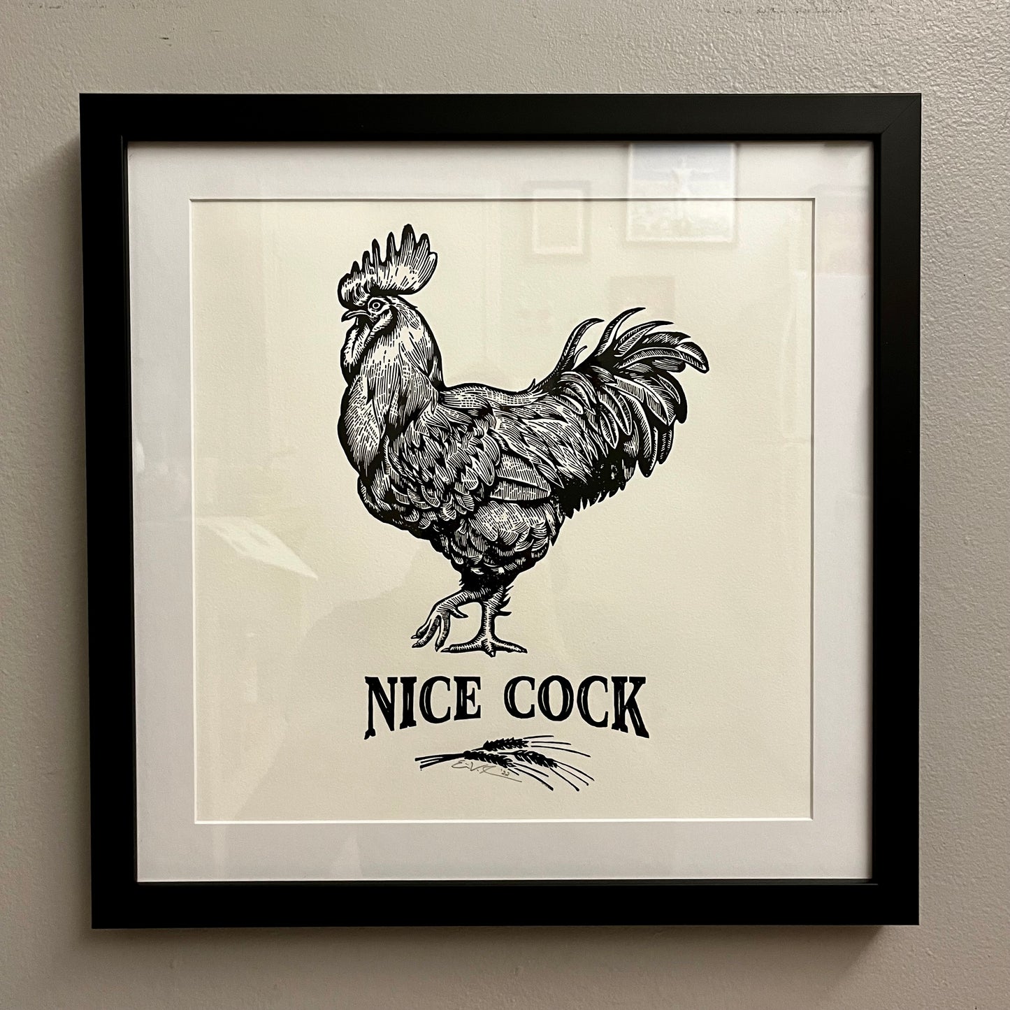 "Nice Cock” LINOCUT PRINT Queero Gear