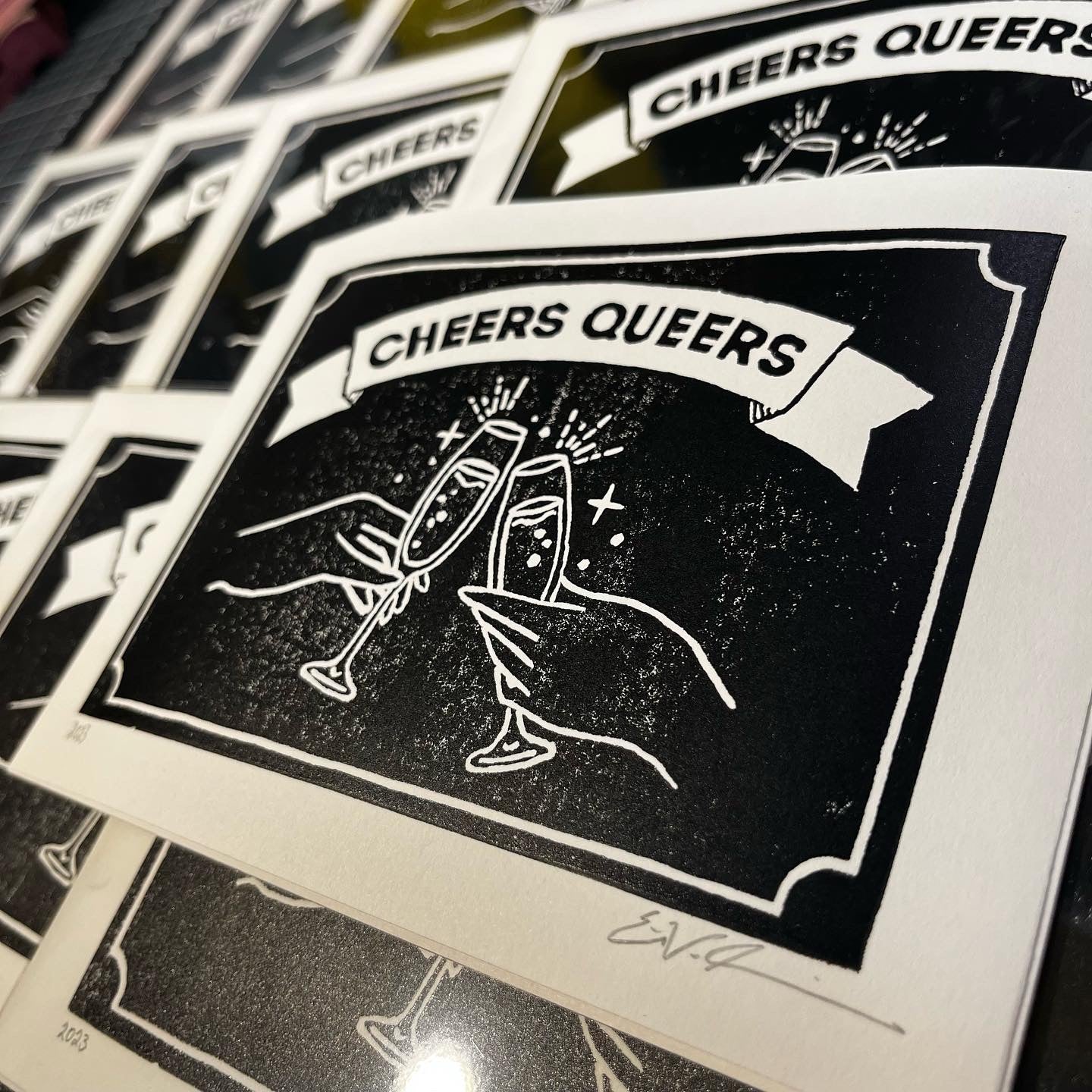 "Cheers Queers” LINOCUT PRINT Queero Gear