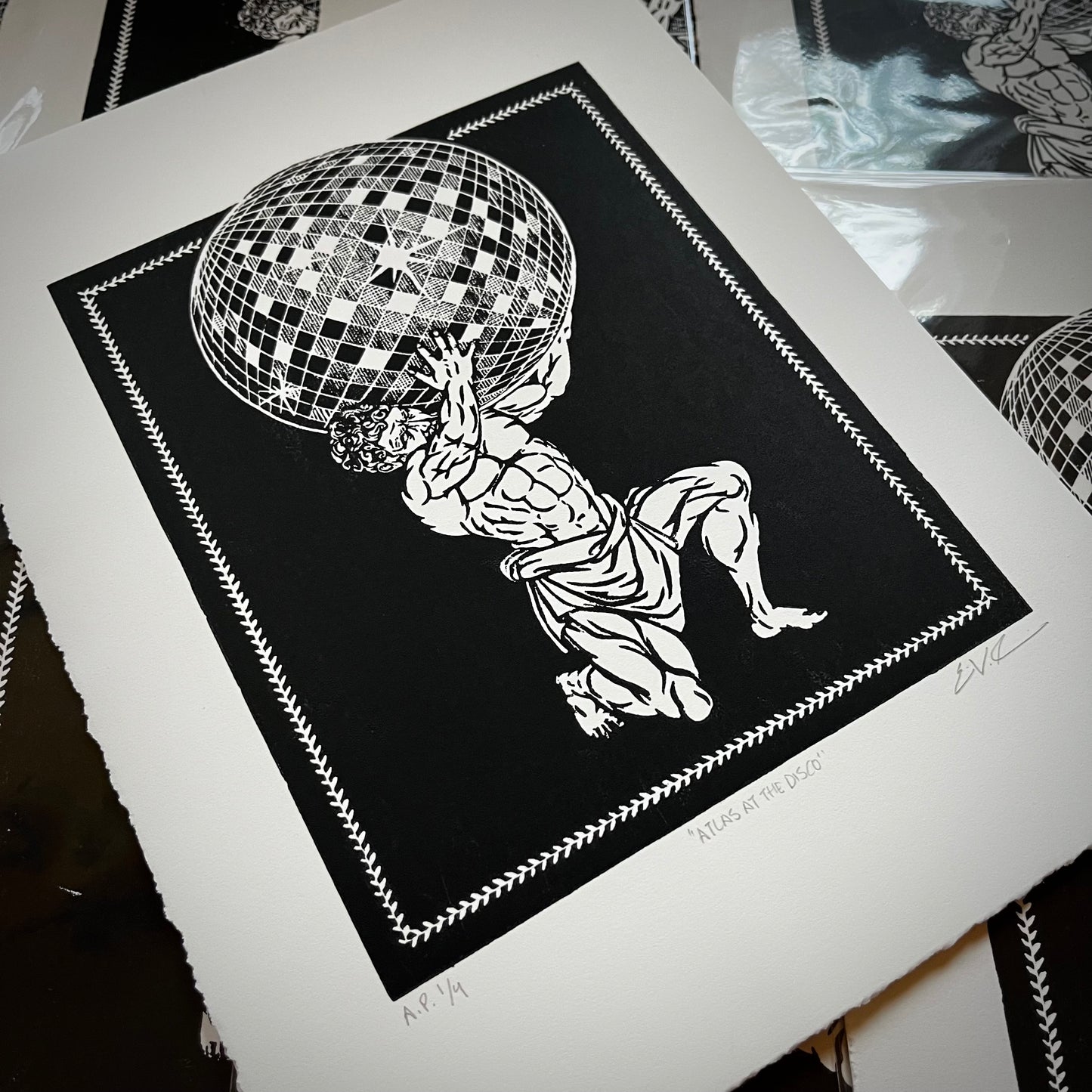 "Atlas at the Disco” LINOCUT PRINT | Limited Edition Queero Gear