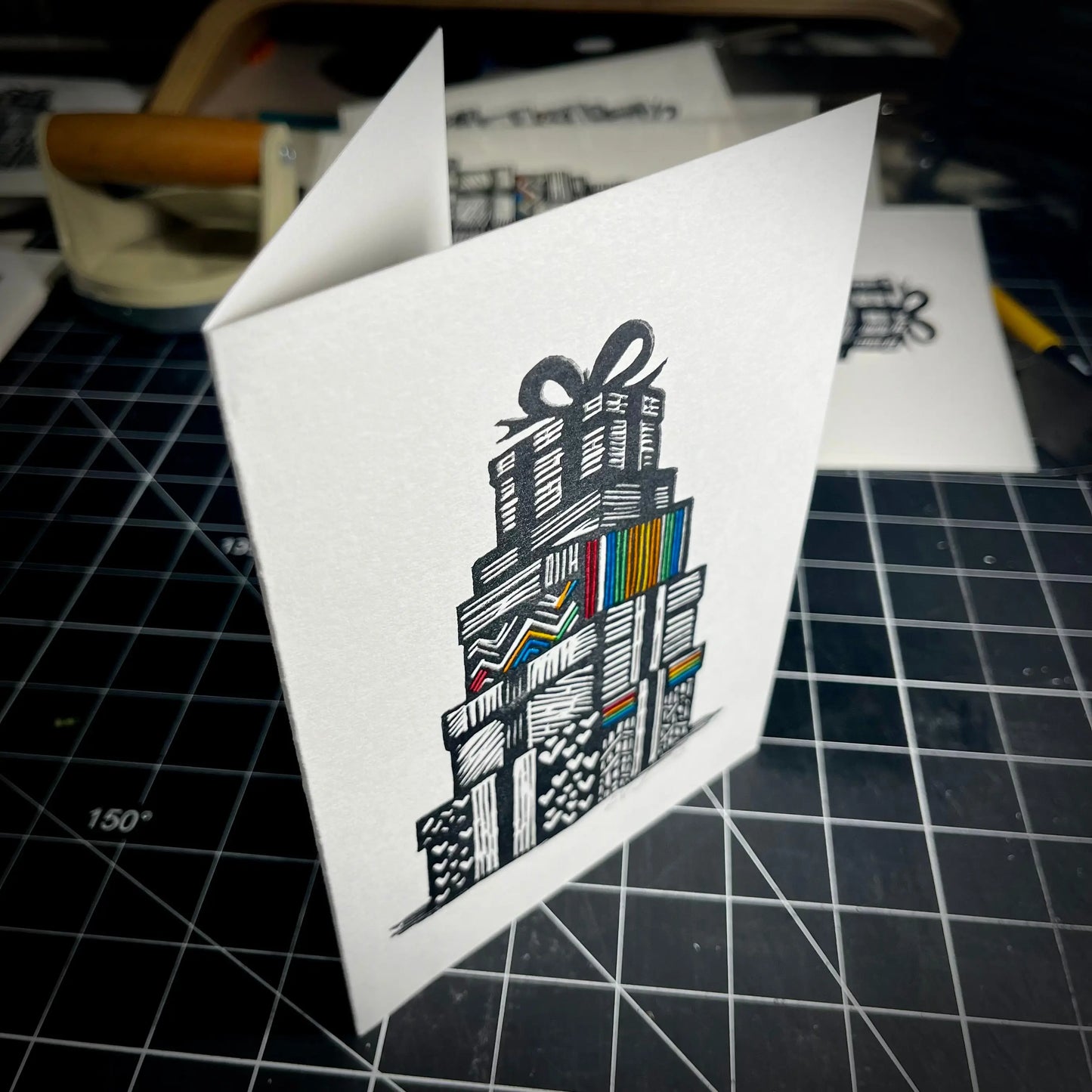 Rainbow Presents Holiday Card | LINOCUT CARD Queero Gear