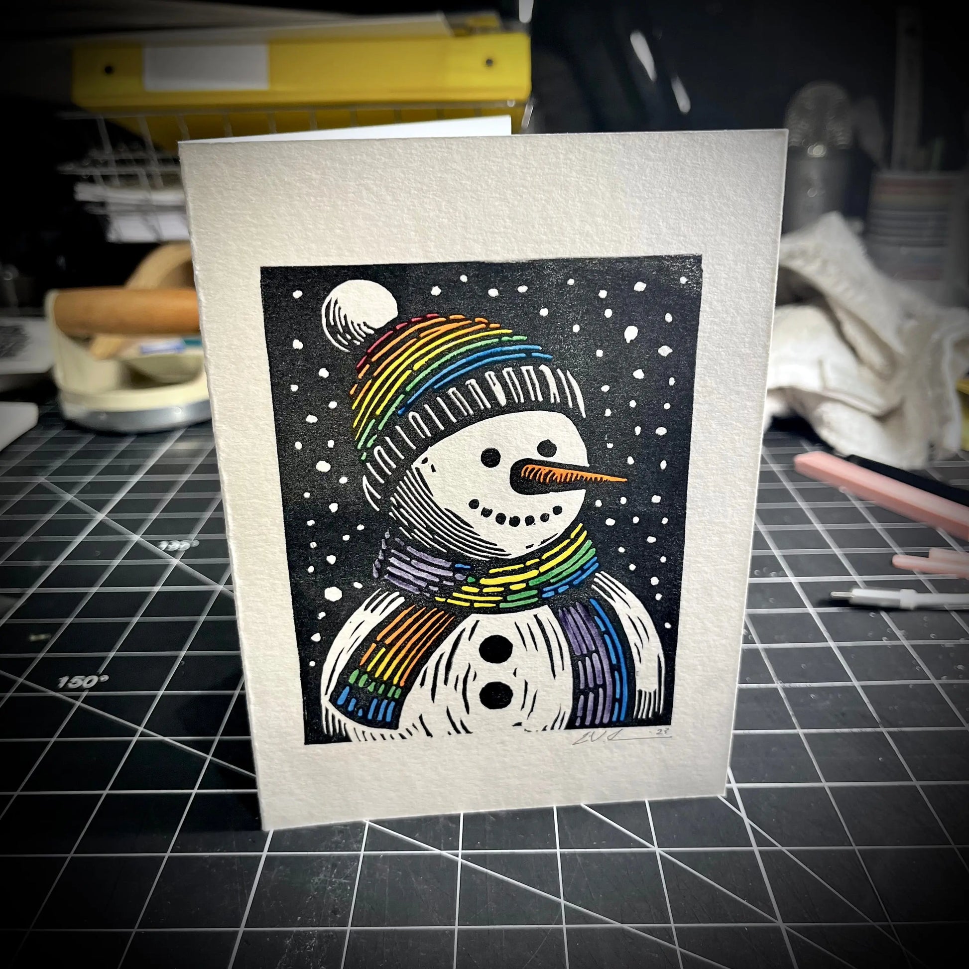 Frosty's Gay Holiday Card | LINOCUT CARD Queero Gear
