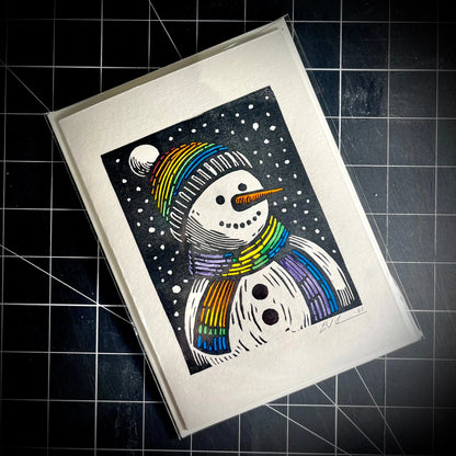 Frosty's Gay Holiday Card | LINOCUT CARD Queero Gear