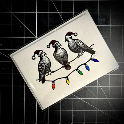 Three Pigeons Slaying Holiday Card | LINOCUT CARD Queero Gear