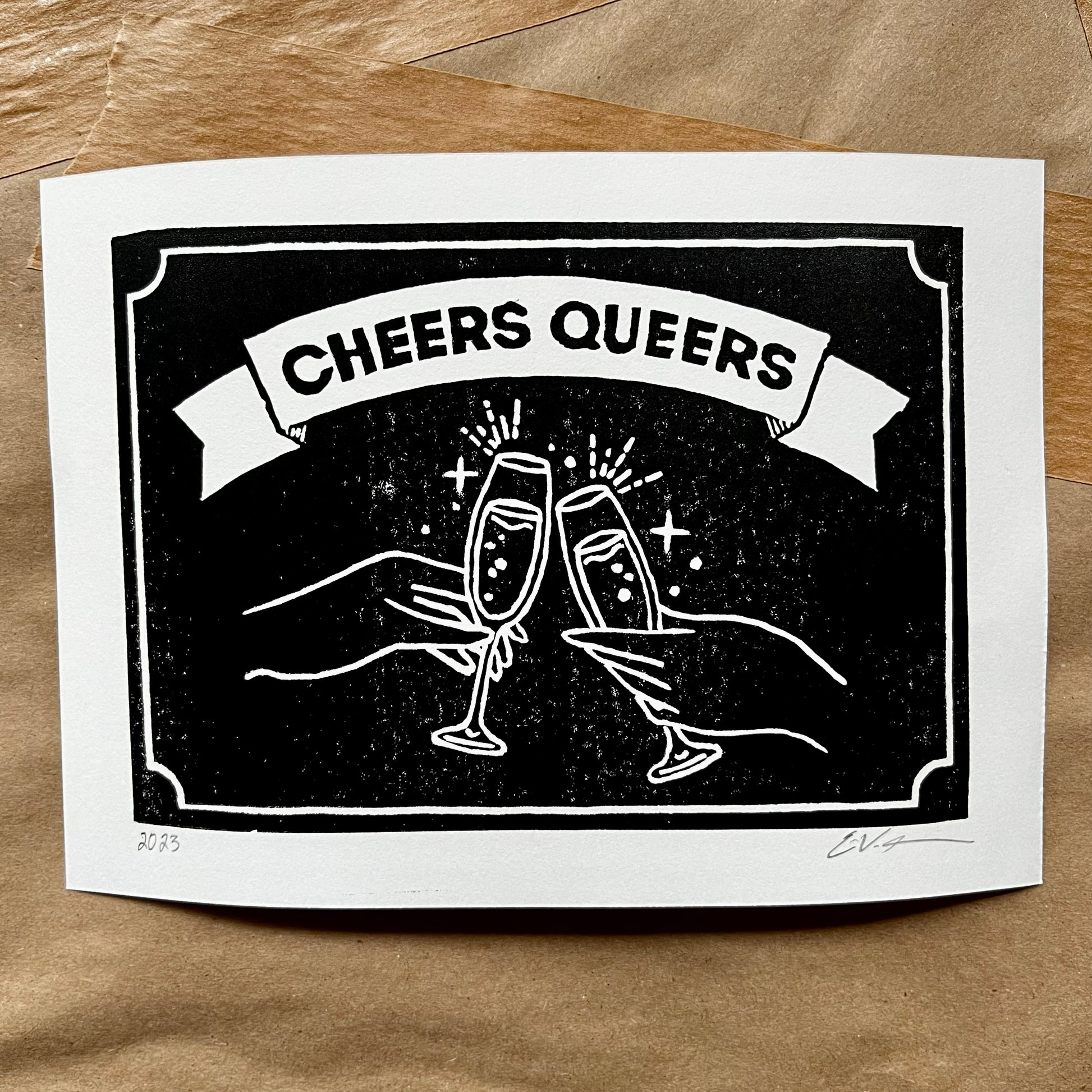 "Cheers Queers” LINOCUT PRINT Queero Gear