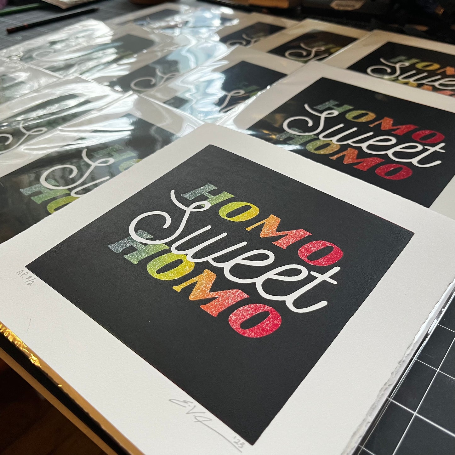 "Homo Sweet Homo No. 2” LINOCUT PRINT | Limited Edition | Rainbow Queero Gear