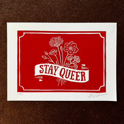 "Stay Queer” LINOCUT PRINT Queero Gear