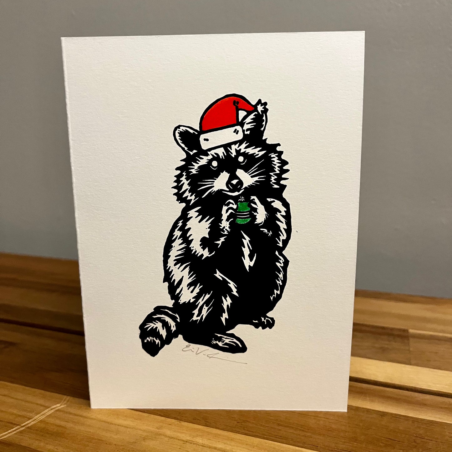 Pascal the Holiday Racoon | Greeting Card | LINOCUT CARD Queero Gear