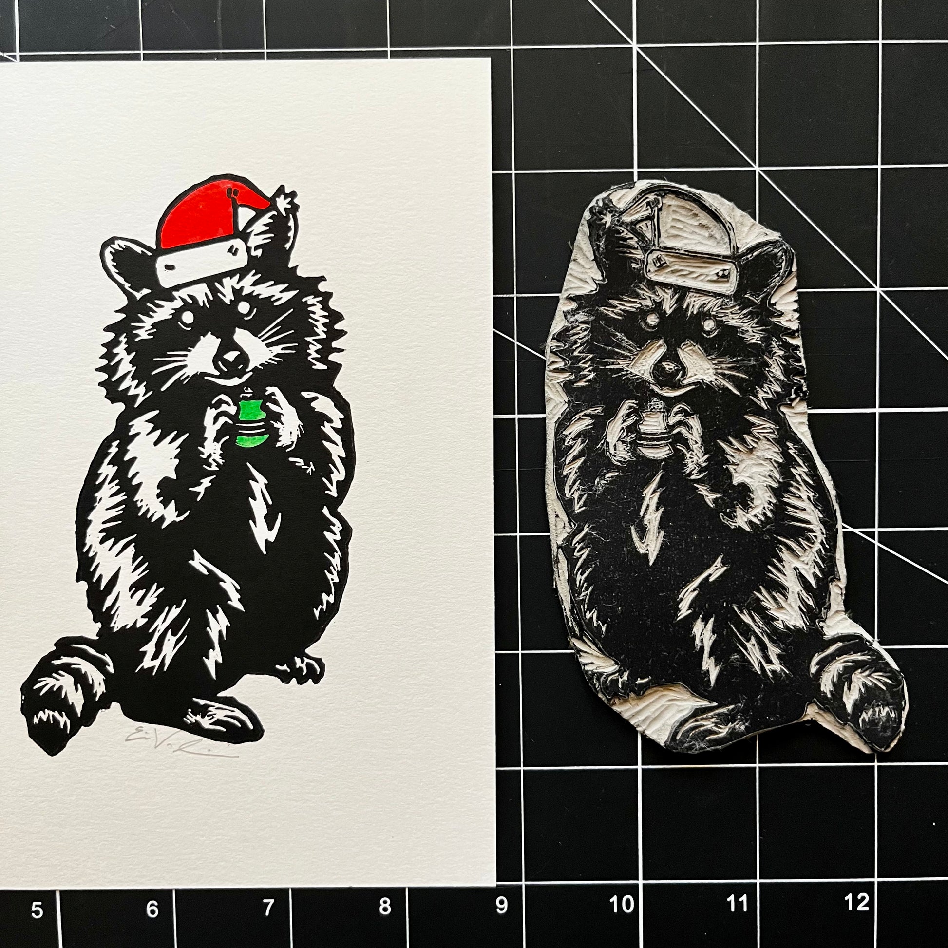 Pascal the Holiday Racoon | Greeting Card | LINOCUT CARD Queero Gear