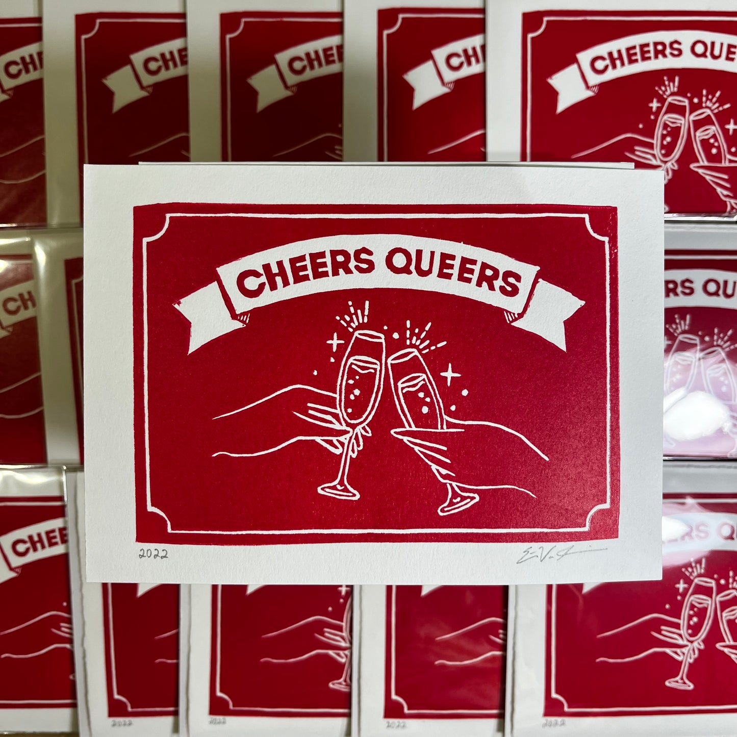 "Cheers Queers” LINOCUT PRINT Queero Gear
