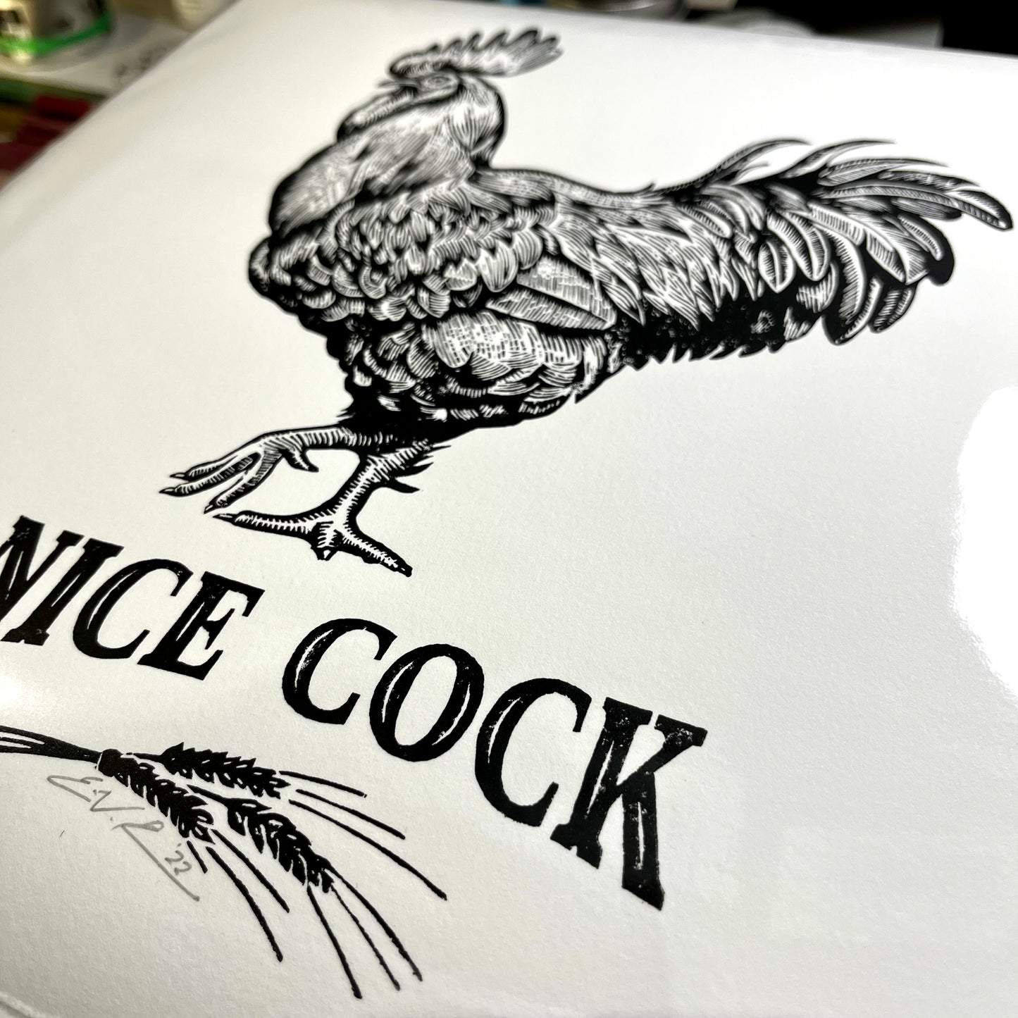 "Nice Cock” LINOCUT PRINT Queero Gear