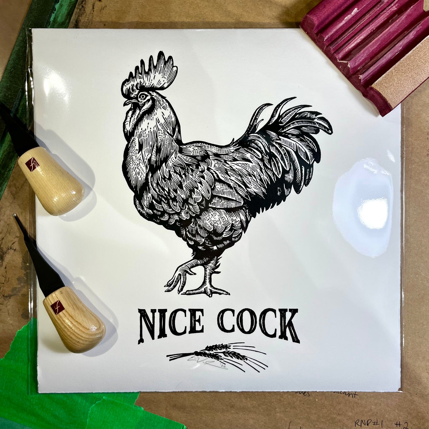 "Nice Cock” LINOCUT PRINT Queero Gear